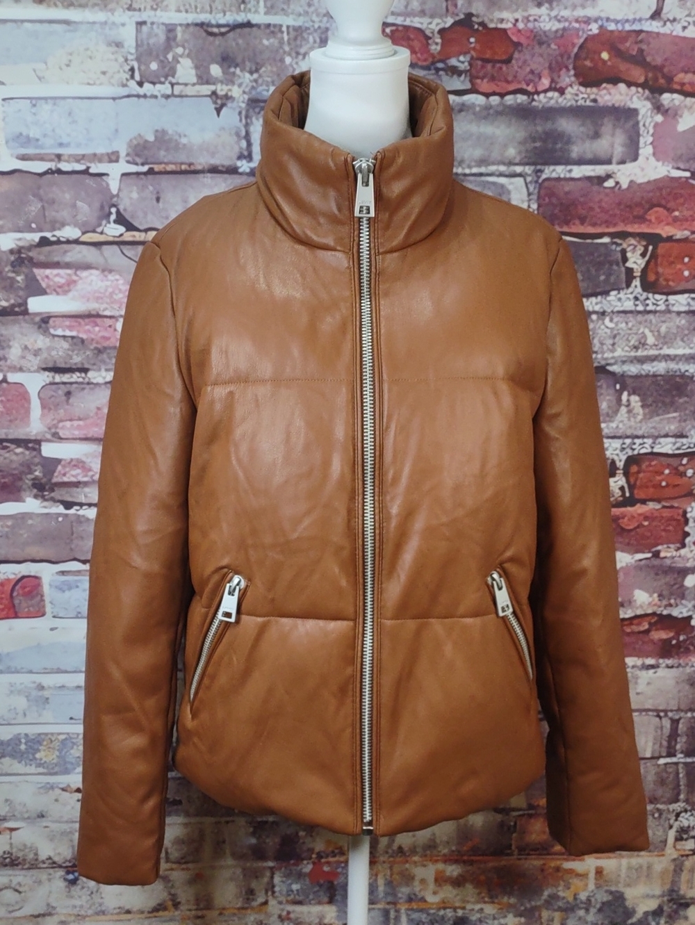 Levi's Faux Leather Puffer Jacket with Stand Collar
